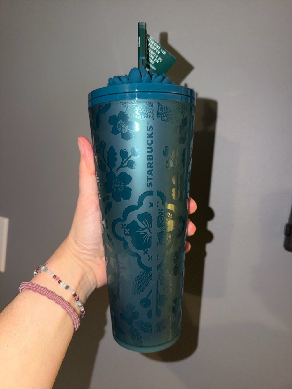Starbucks Teal Floral Matte Tumbler with Straw